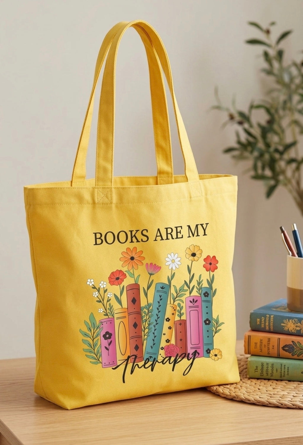 Books Are My Therapy Tote￼