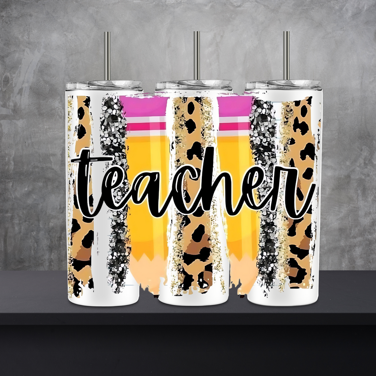 Wild About Teaching” Leopard Pencil Tumbler (sublimation)